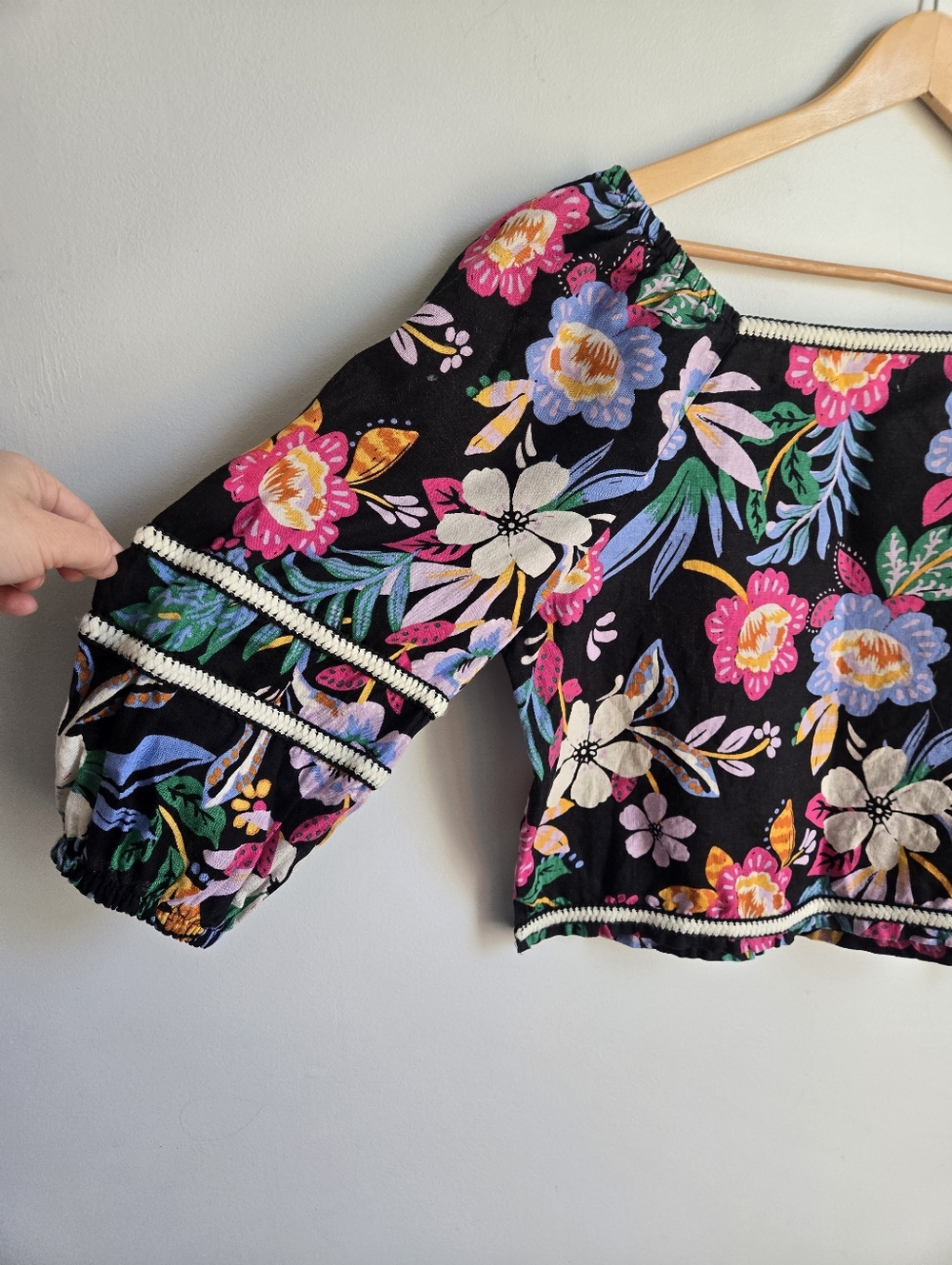 C&C CALIFORNIA Black Floral Linen Boho Blouse - Picture 8 of 9